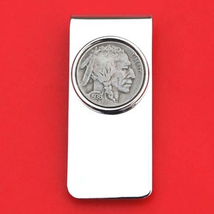US 1936 Indian Head Buffalo Nickel 5 Cent Coin Solid Brass Silver Plated Money Clip New - High Quality
