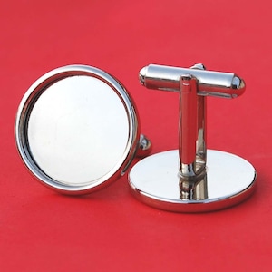 One Pair Silver Plated Blank Cufflinks w. Coin Bezel to Fit US Lincoln Small Cent Penny & Other 19 mm Diameter Coins and Cabs