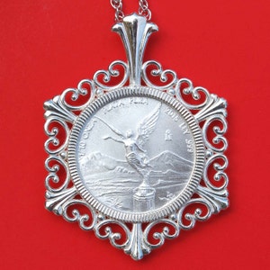 2015 Libertad 1/10 oz .999 Silver Mexico Libertad BU Unc Coin Solid 925 Sterling Silver Necklace NEW - Pyramid of the Sun at Teotihuacan