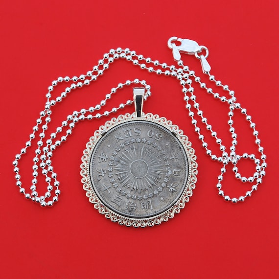 1906 Japan 50 SEN .800 Silver Coin 925 Sterling Silver Necklace