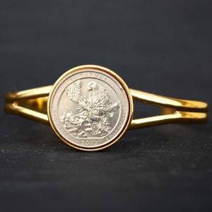 US 2012 Puerto Rico El Yunque National Park BU Unc Quarter Coin Gold Plated Cuff Bracelet - America The Beautiful