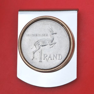 South Africa 1 Rand Springbok Coin Stainless Steel Large Money Clip NEW - Wide Design