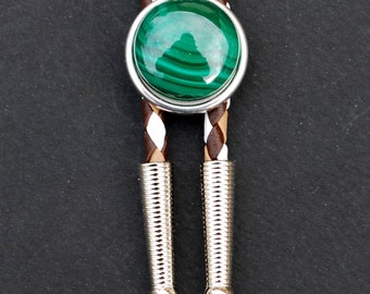 Gorgeous Natural Malachite Gemstone Cabochon Simple Slide 36" Leatherette Cord Bolo Tie NEW