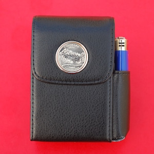 US 2006 State Quarter PU Leather Wrapped Stainless Steel Cigarette Case Lighter Holder - Nebraska,Nevada,South Dakota,North Dakota, Colorado