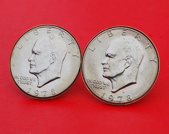 VS 1971 ~ 1978 Eisenhower Dollar BU Uncirculated Coin Gold Cufflinks NIEUW