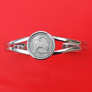 Irish Ireland 3 Pence Lucky Rabbit Hare Coin Silver Plated Cuff Bangle Bracelet NEW
