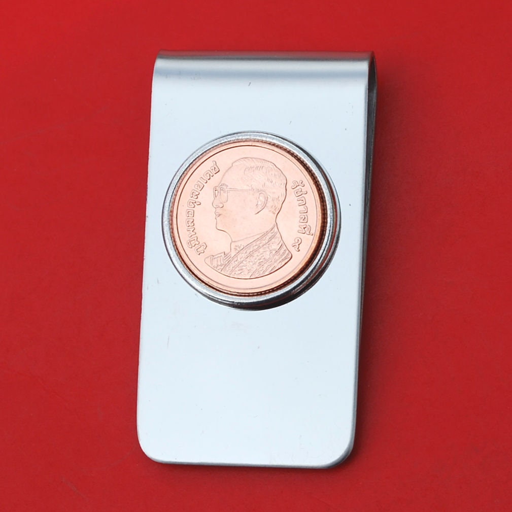 タイ 50 サタン 1/2 バーツ BU 未流通コイン ステンレススチール シルバー マネークリップ - ワチラロンコン国王