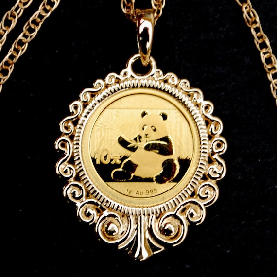 2017 Chinese 10 Yuan Panda 1 Gram .999 Fine Gold Coin Necklace 14K
