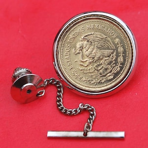 1985 Mexico 20 Pesos National Arms Eagle & Snake Coin Silver Gold Two Toned Tie Tac Tack BRAND NEW