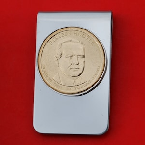 US 2014 Presidential Dollar BU Unc Coin Stainless Steel Silver Money Clip NEW - Herbert Hoover (1929- 1933 Years Served)
