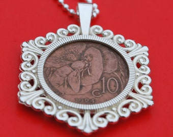 1924年イタリア10センテシミ銅貨925スターリングシルバーネックレス