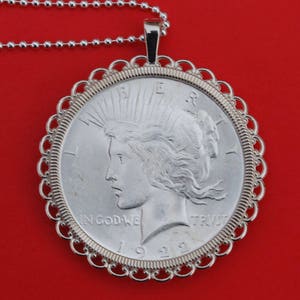 US 1922 Peace Silver Dollar BU Uncirculated Coin Solid 925 Sterling Silver Necklace NEW
