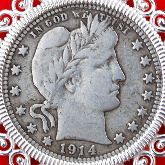 米国 1914 年 バーバー クォーター 90% シルバー コイン ソリッド 925