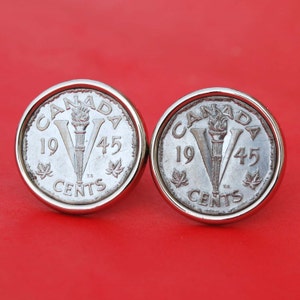 1945 Canada 5 Cents &quot;V&quot; Victory Nickel Coin Cufflinks - NEW
