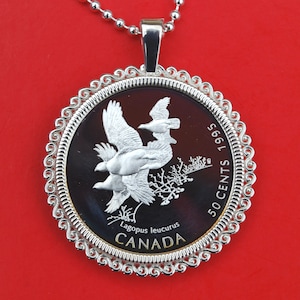 1995 Canada on the Wing 50 Cents Proof-like BU Uncirculated Sterling Silver Coin Solid 925 Sterling Silver Necklace  White-Tailed Ptarmigan