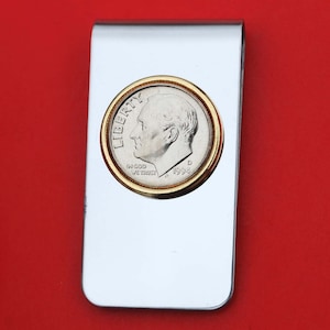 US 1965 ~ Current Year Roosevelt Dime BU Uncirculated 10 Cent Coin Gold Silver Two Toned Money Clip New