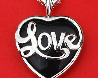 Gorgeous 925 Sterling Silver Black Onyx Heart Necklace NEW 18" Sterling Silver Chain - Love