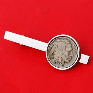 US 1913 ~ 1938 Indian Head Buffalo Nickel 5 Cent Coin Silver Plated Tie Clip Clasp NEW
