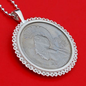 1973 Greece 20 DRACHMAI BU Uncirculated Coin 925 Sterling Silver Necklace NEW - Greek Military Junta
