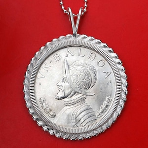 1947 Panama Vasco Nunez de Balboa 90% Silver AU Coin Solid 925 Sterling Silver Necklace