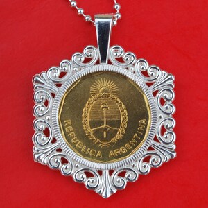 1987 Argentina 10 Centavos BU Uncirculated Coin 925 Sterling Silver Necklace NEW - National Arms