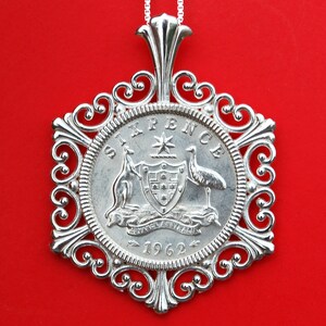 1962 Australian Lucky Sixpence Charm Wedding Anniversary 50% Silver Coin Solid 925 Sterling Silver Necklace w. 18&quot; Sterling Silver Chain NEW