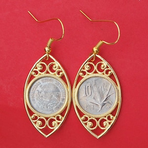 1978 Mexico 10 Centavos BU Unc Coins Eagle Snake & Corn Gold Plated Earrings NEW