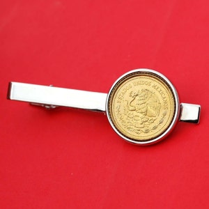 1985 Mexico 20 Pesos National Arms Eagle & Snake Coin Silver Plated Tie Clip Clasp NEW