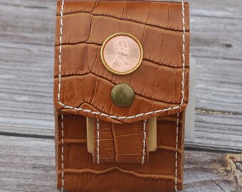 2014 ~ Current Lincoln Small Cent Coin Genuine Leather Cigarette Box Storage Case w. Pouch Lighter Holder 1.5" Waist Belt Loop - Lucky Penny