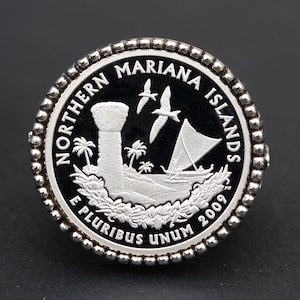 2009 Northern Mariana Islands - DC & US Territories Quarter 90% Silver Proof Coin 925 Sterling Silver Signet Ring - American Eagle Design