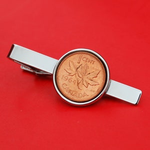 Canada 1964 One Cent BU Uncirculated Coin Silver Plated Tie Clip Bar Pin NEW - Maple Leaf