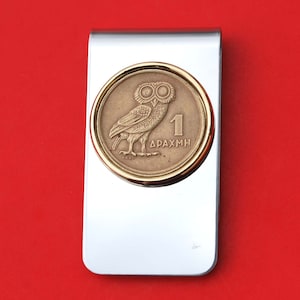 1973 Greece 1 Drachma Athena&#39;s Owl & Phoenix Coin Gold Silver Two Toned Money Clip New