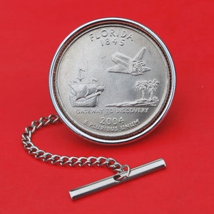 US 2004 State Quarter BU Uncirculated 25 Cent Coin Silver Plated Tie Tac Tack - Texas, Michigan, Florida, Iowa, Wisconsin