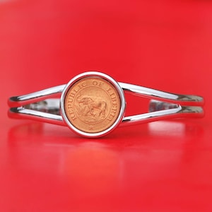 1968 Liberia 1 Cent BU Unc Elephant Coin Silver Plated Bracelet NEW