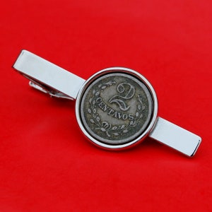 1921 Colombia 2 Centavos Leprosarium Coin  Silver Plated Tie Clip Bar Pin NEW
