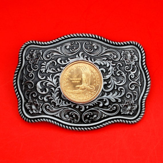 Reverse Black Finish Steel Money Clip Genuine Sacagawea USA Dollar EAGLE