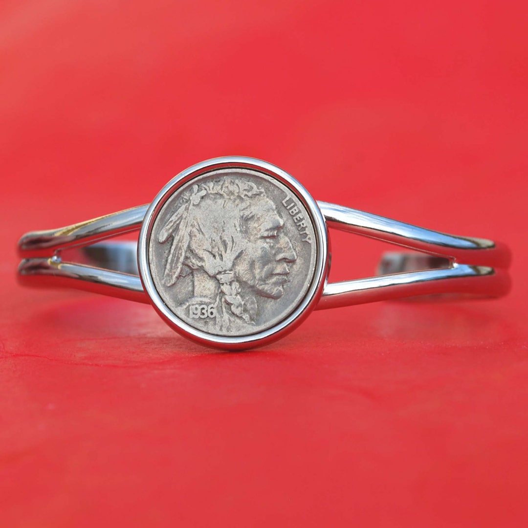 Adjustable Cuff Bracelet With Authentic 1936 Buffalo Indian Nickel – Handmade