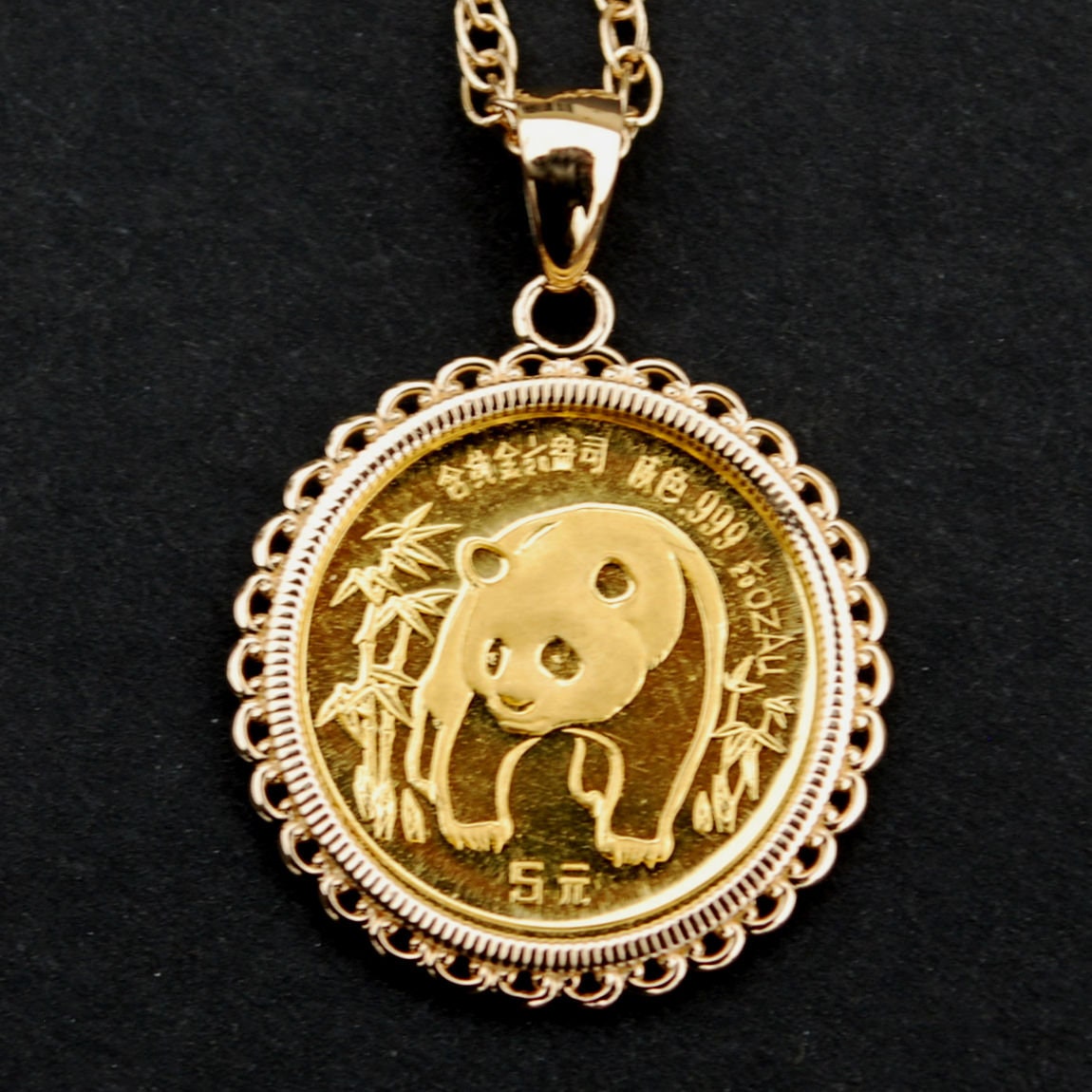 1986 Gold Panda Coin Necklace with Diamond Halo .75cttw – Queen of Gemz