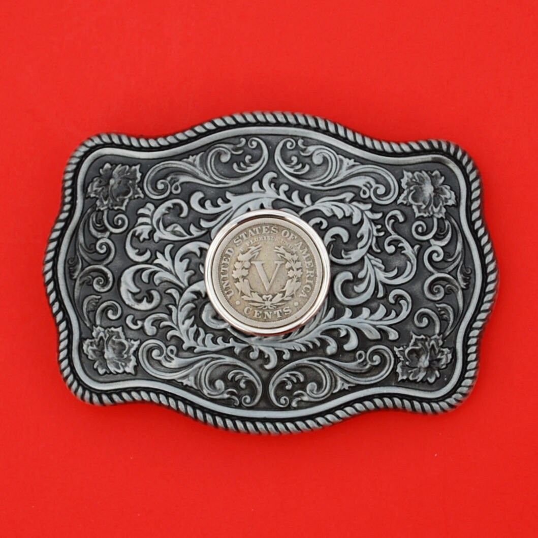 銀貨コンチョベルト リバティコインのバックルとウォーキングリバティ