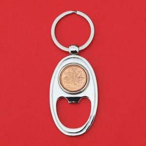 Canada 1960 ~ 2012 One Cent BU Uncirculated Penny Coin Key Chain Ring Silver Bottle Opener - Maple Leaf