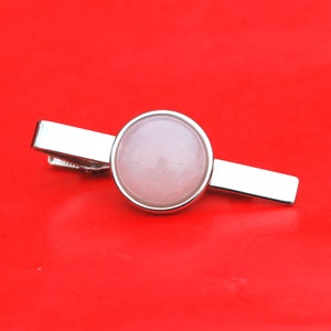 Gorgeous Rose Quartz 18mm Round Cabochon Silver Plated Tie Clip Bar Pin NEW
