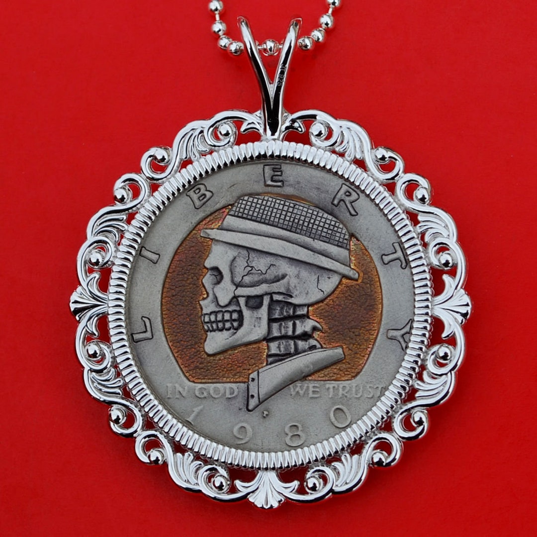 US 1980 Kennedy Half Dollar Coin Hobo Nickle Style Carved Skull Face ...