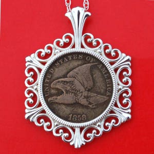 US 1858 Flying Eagle Small Cent Coin Solid 925 Sterling Silver Necklace NEW