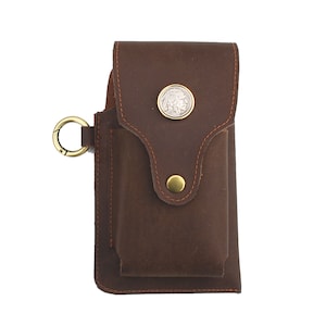 US 1937 Indian Head Buffalo Nickel Coin Leather Holster Pouches with Belt Loop Key Ring Cigarette Box Holder to Fit iPhone 13 12 11 Others