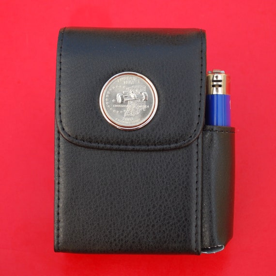 US 2002 State Quarter PU Leather Wrapped Stainless Steel Cigarette Case Lighter  Holder - Ohio, Mississippi, Tennessee, Louisiana, Indiana