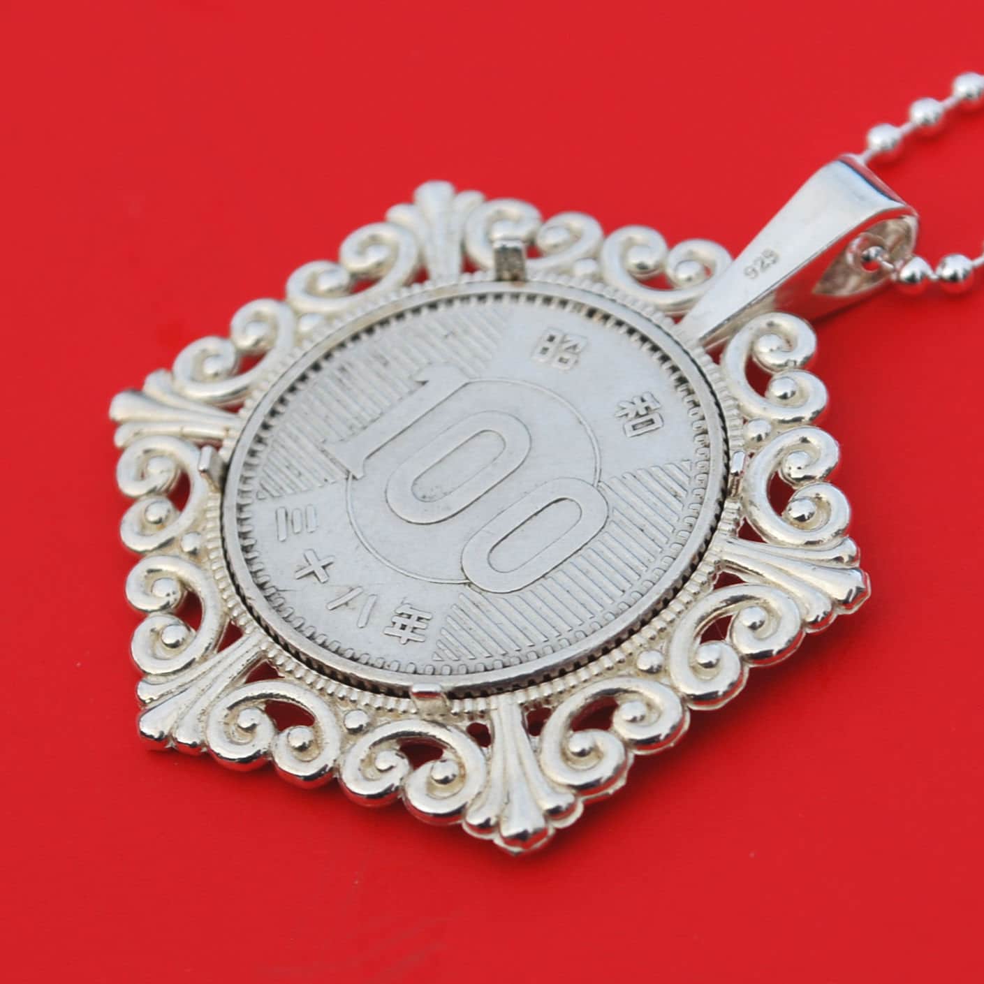 1963 Japan 100 YEN .600 Silver Coin 925 Sterling Silver Necklace