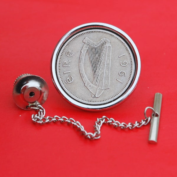 1961 Irish Ireland 6 Pence Harp Coin Tie Tack -New