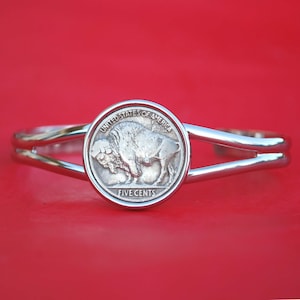 US 1913 ~ 1938 Indian Head Buffalo Nickel 5 Cent Coin Silver Plated Cuff Bangle Bracelet NEW