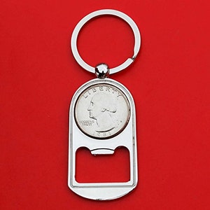 US 1965 ~ Current Year Washington Quarter BU Unc Coin Silver Tone Key Chain Ring Bottle Opener NEW