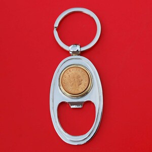1973 Mexico 5 Cent Centavos BU Uncirculated Coin Key Chain Ring Bottle Opener NEW - Portrait of Josefa Ortiz de Domínguez to the Right